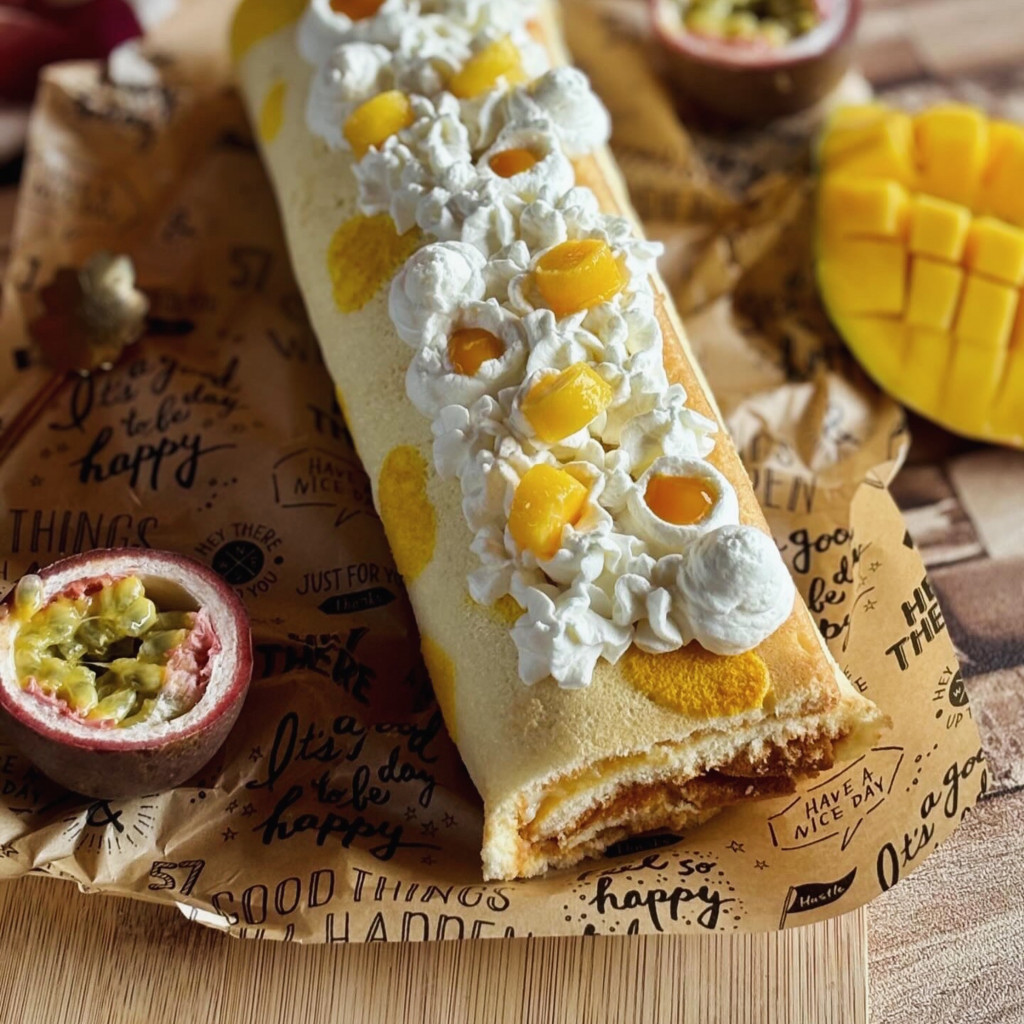 Recette roulé vanille , fruit de la passion et mangue